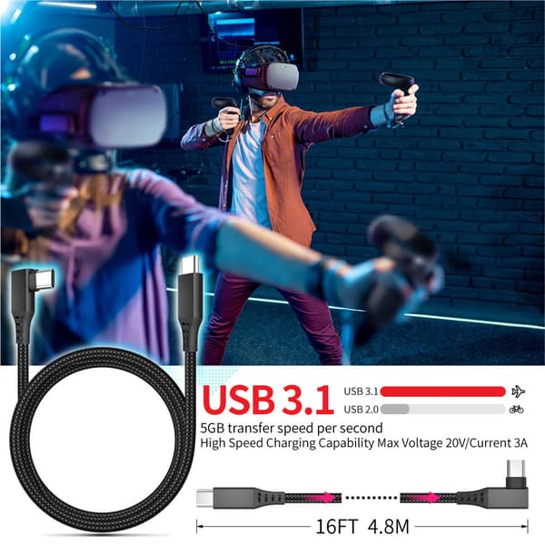 Overgangskabel USB-C for Oculus Quest 2 Black 5 meter