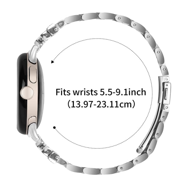 Kimalteleva perhonen Google Pixel Watch -ranneke kolmella strassilla Silver