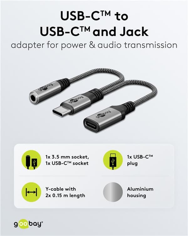 Adapteri USB-C™ - USB-C™ ja 3,5 mm:n AUX-liitäntä