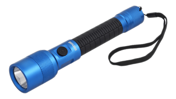 UV LED flashlight, IP44, aluminum, blue