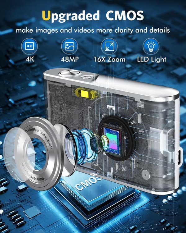 Digitalkamera 4K 48MP 16 x zoom webkamera Black