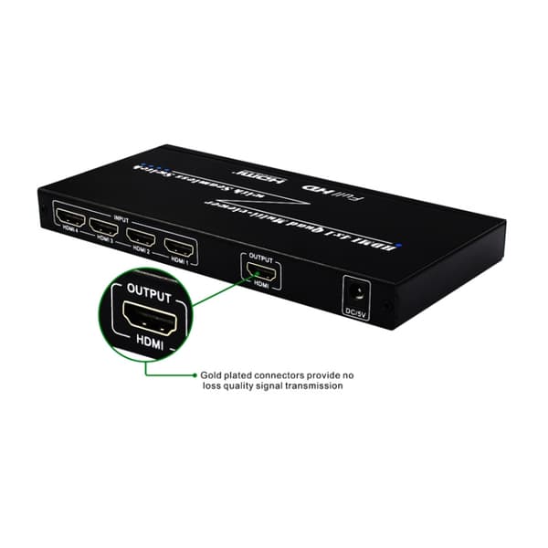 HDMI-switch, 4 ind 1 ud - 1080P