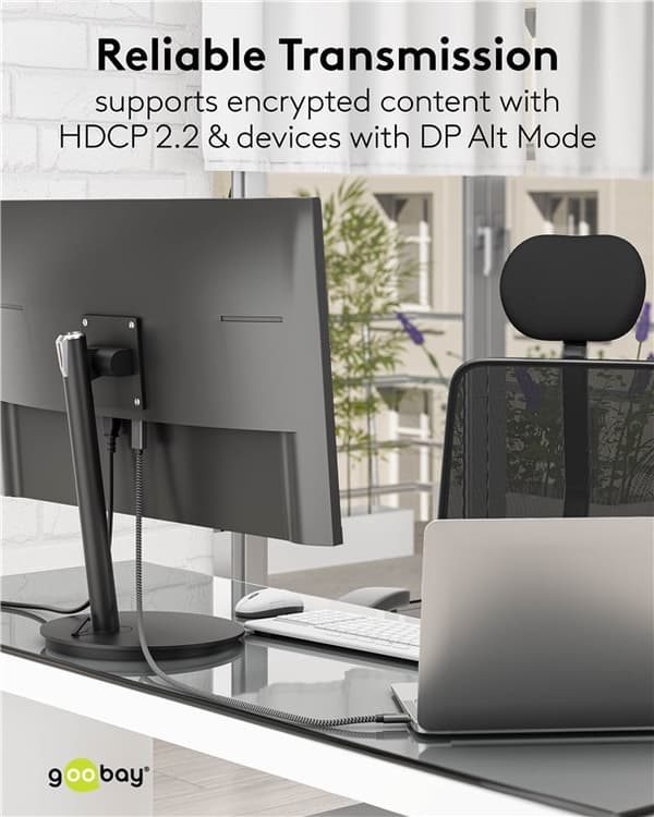 USB-C™-til-DisplayPort™-kabel, 1 m, svart;sølv