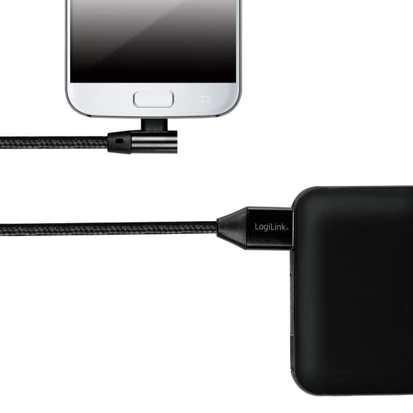 Vinklet MicroUSB-kabel USB 2.0 15W 1m