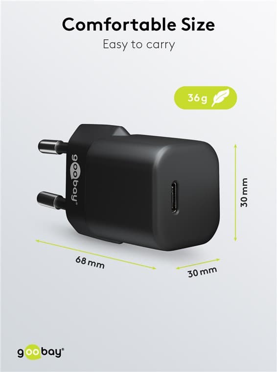 USB-C™ PD GaN hurtigoplader Nano (30 W) sort