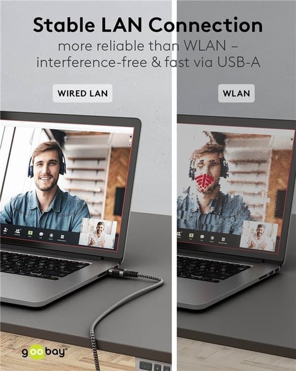 Ethernet-kabel USB-A 3.0 til RJ45, Slim, 7,5 m