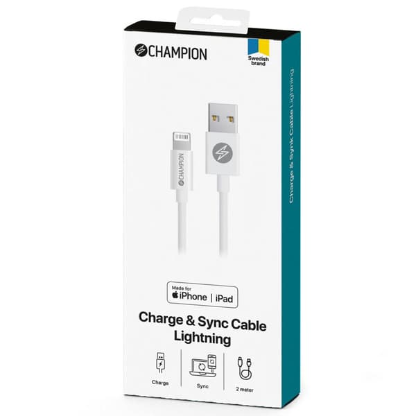 USB-A till Lightning Kabel 2m Vit