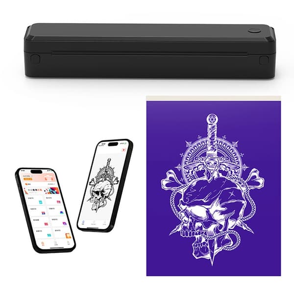 A4 Mini Termisk Printer 200dpi - Trådløs Bærbar Tatoveringsprinter, Kompatibel med Windows, Mac, iOS og Android White