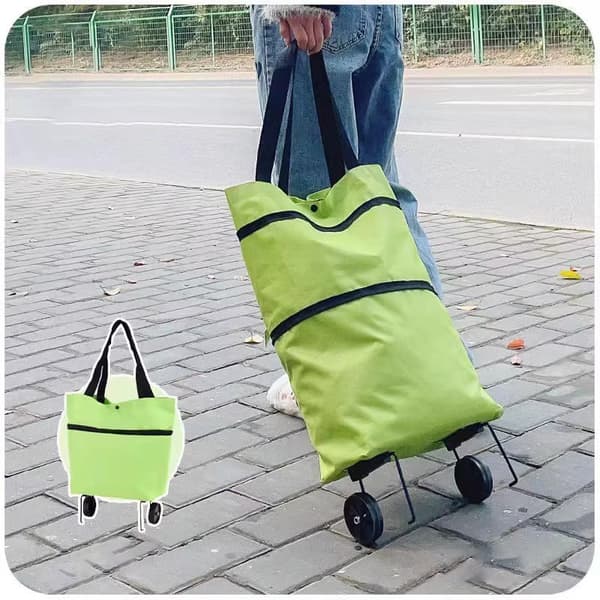 Sammenleggbar handlepose med hjul - Green