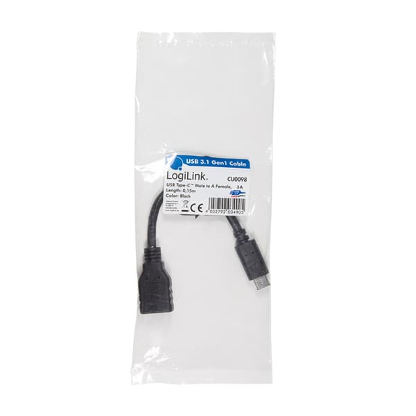 USB-C til USB-A OTG-kabel 15W 0,15m Svart