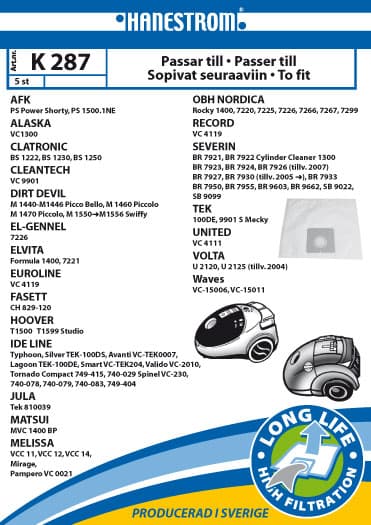 Vacuum cleaner bags K287