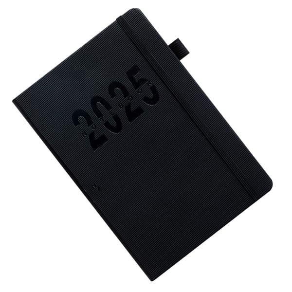 Daglig planlægger 2026 - A5 sort linjeret notesbog med rem (180 ark)