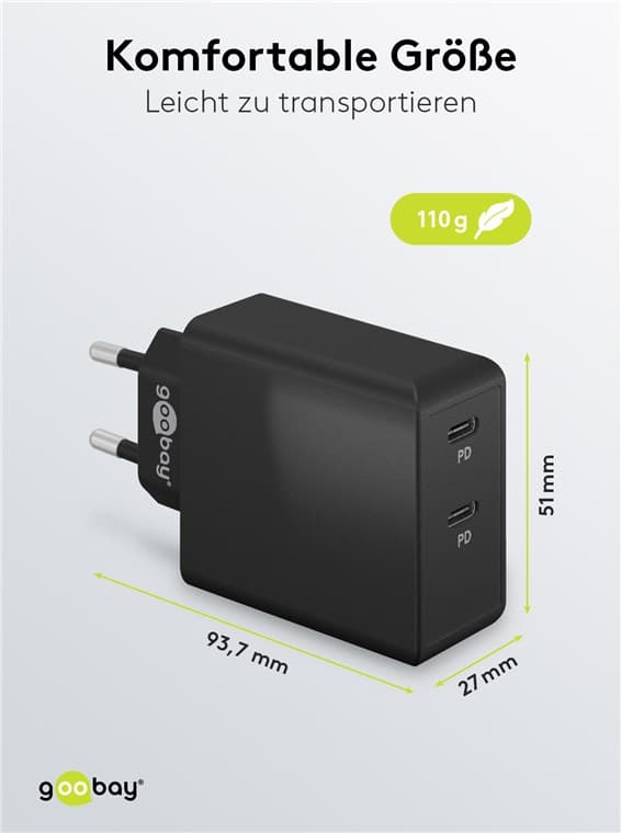 USB-C™ PD dubbel snabbladdare (36 W) svart