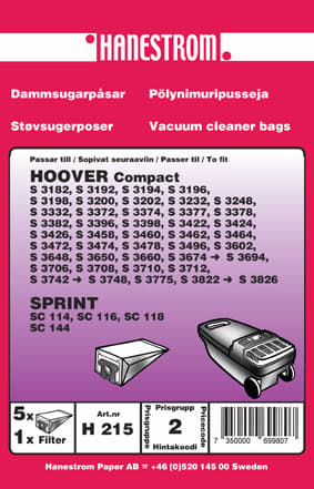 Dammsugarpåsar HOOVER COMPACT S 3182  5+1F