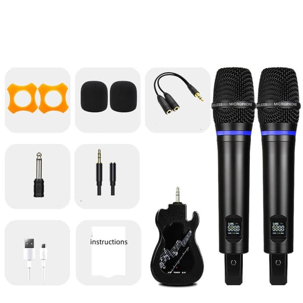 2-pak trådløs mikrofon Bluetooth rumklang med Android-portkabel Black