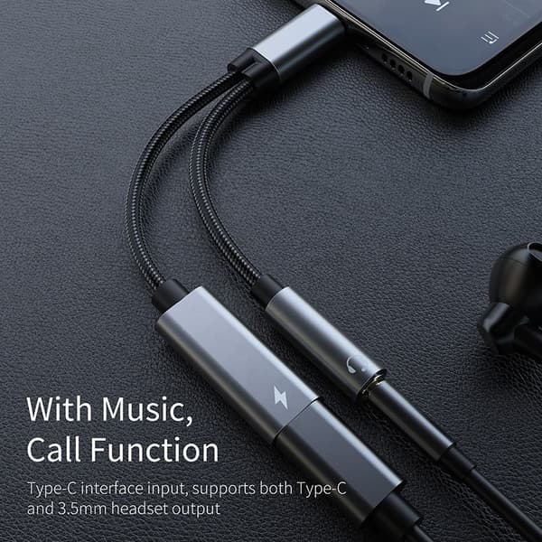 Adapter for 3,5 mm hodetelefoner og lader, USB-C Black