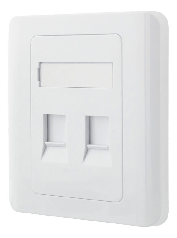 Flush mount for Keystone, 2 ports, dust hatch, white