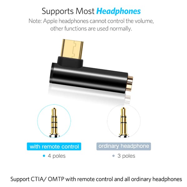 USB-C til 3,5 mm lydadapter til hovedtelefoner Black