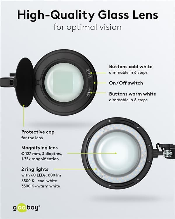 LED-luplampe med klemme, 10 W, sort