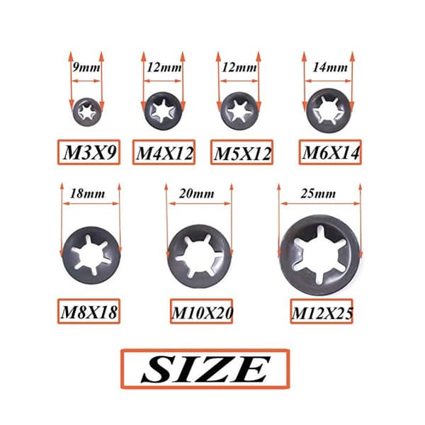 E-Clip Låsring Set - 500st, 3-12mm, 65Mn Stål