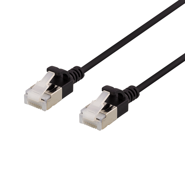 U/FTP Cat6a patch cable, slim, 3.8mm in diameter, 1m, black