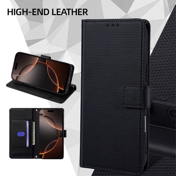 Sort PU Læder Flip Cover med Kortholder og Stand til iPhone 16e