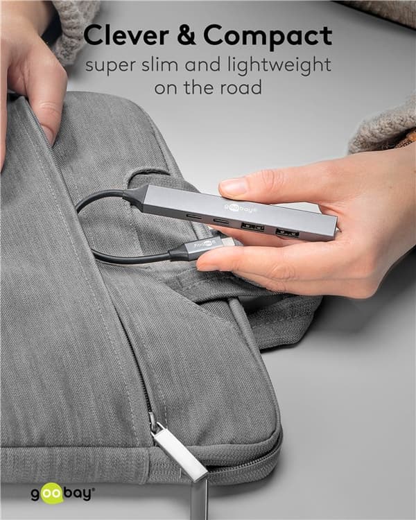 Slank USB-hub med 5 porter, USB-C™ til USB-C™/USB-A, 5 Gbit/s