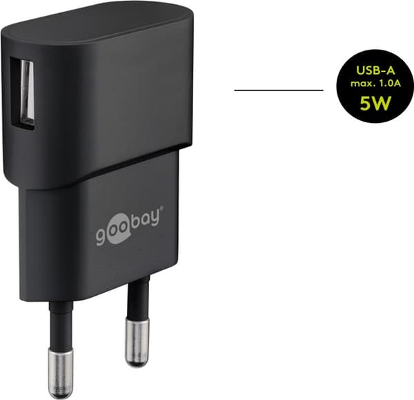 USB-lader 1 A (5W) sort