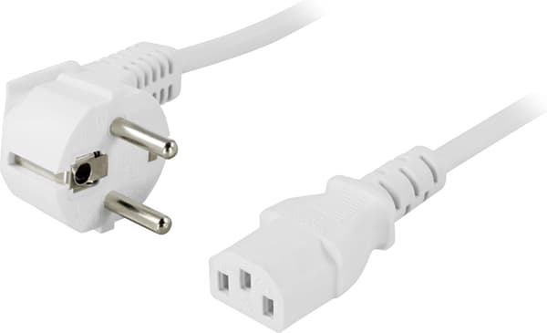 Device cable, angled CEE 7/7 - straight IEC C13, 0.2m, white