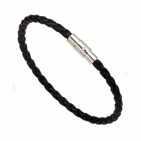 Sort læderarmbånd med magnetisk lås