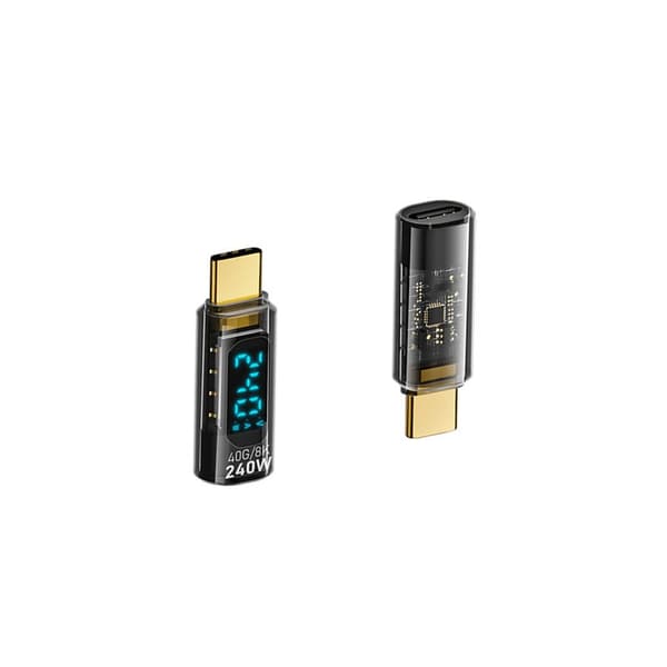 240W USB-C Hun til USB-C Han Adapter med Digital Display - 2 Stk, Sort