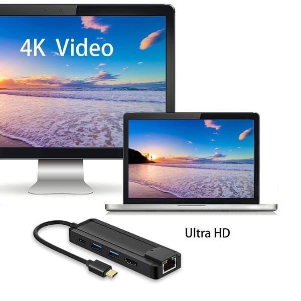 USB-C-keskitin - HDMI, Ethernet, USB-C, USB