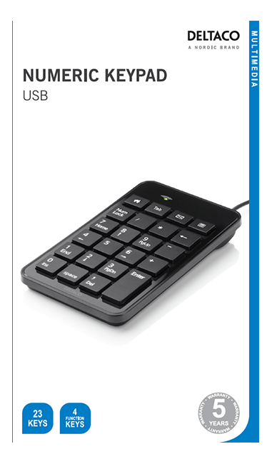 TB-120 Numeric keyboard, 23 keys, 4 hot keys, USB, black