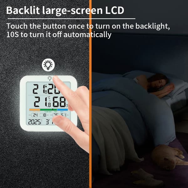 Stort LCD digitalt termometer hygrometer klokke