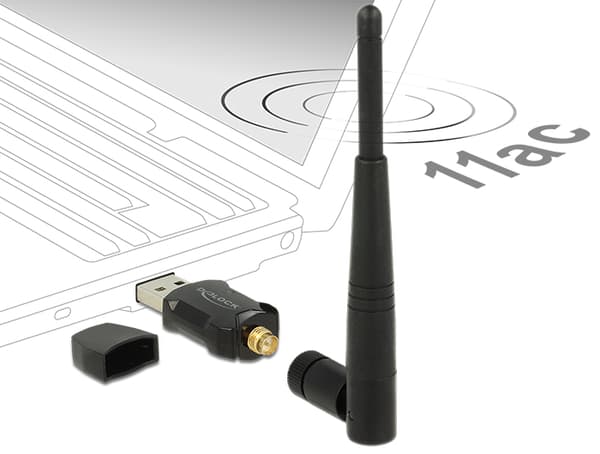 Wireless USB network card, external antenna, 802.11ac, black