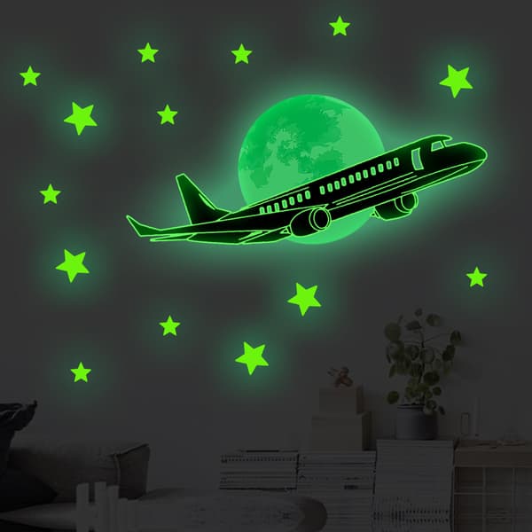 Lysende klistremerker, stjerne- og flymotiver Green