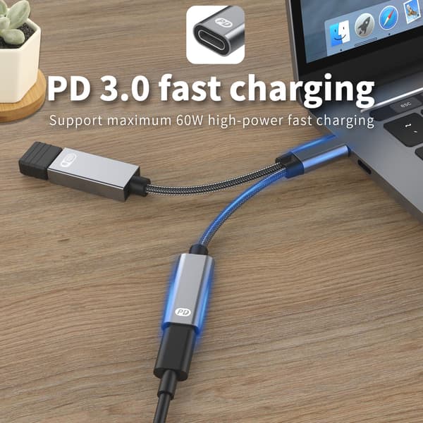 USB-C (han) til USB (hun) + USB-C PD ladestik og OTG adapter USB 2.0