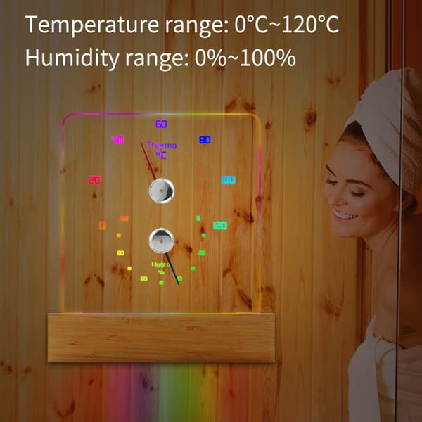 Bastutermometer Hygrometer med RGB-ljus