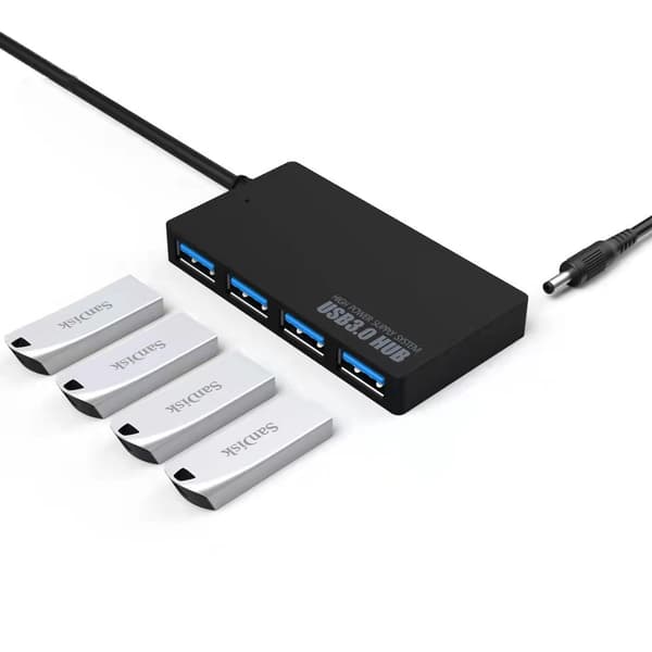 USB 3.0 hub med 4 portar Svart