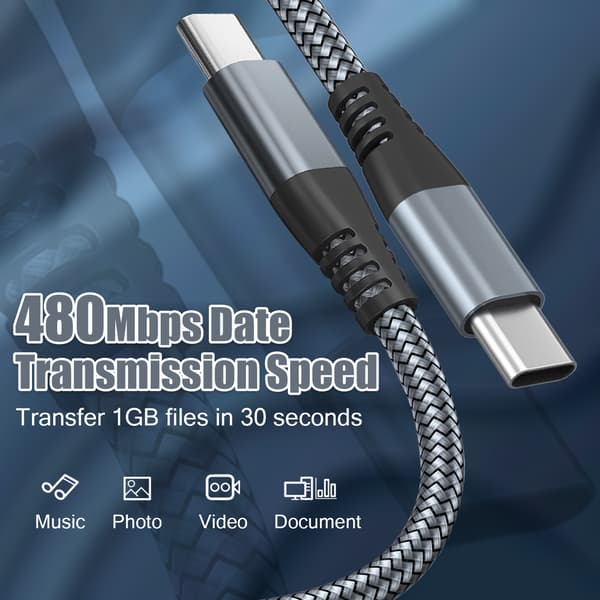 USB-C ladekabel 60 W hurtiglading Grey 3 m