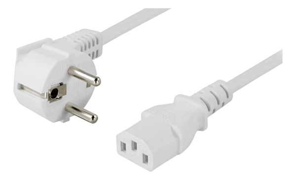 Earthed power cable, angled CEE 7/7 - C13, 10m white