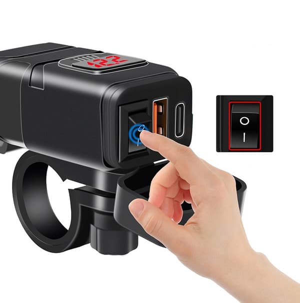 USB-C / USB hurtigoplader til bil og motorcykel Black