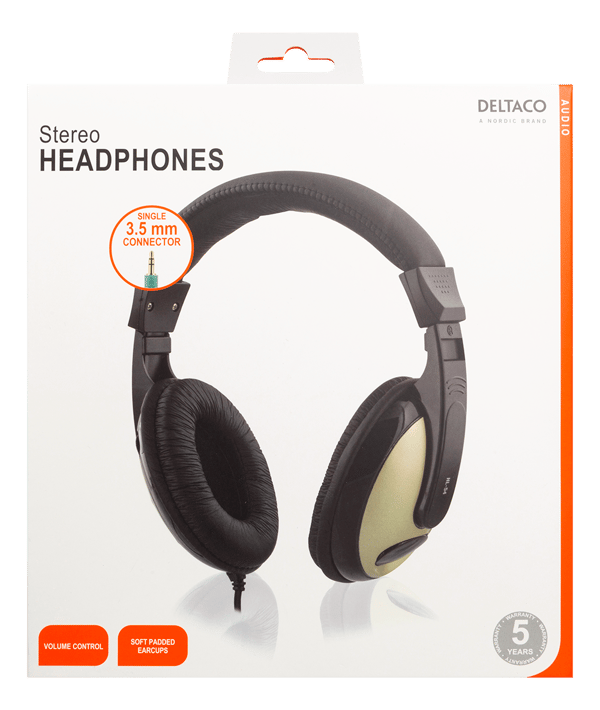 Headphones with volume control, 1x3.5mm, black/gold