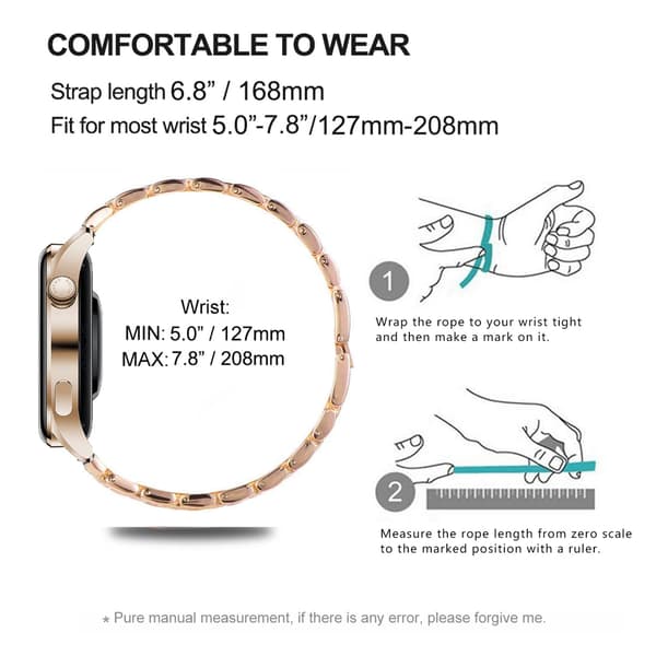 22 mm rustfrit stål urrem til Samsung Huawei PinkGold