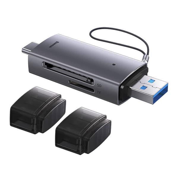 Baseus Lite Series SD/TF minnekortleser, USB + USB-C (grå)