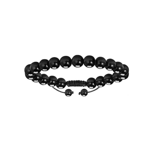 8mm Svart Obsidian Flätat Armband - Handgjort Justerbart Pärlarmband