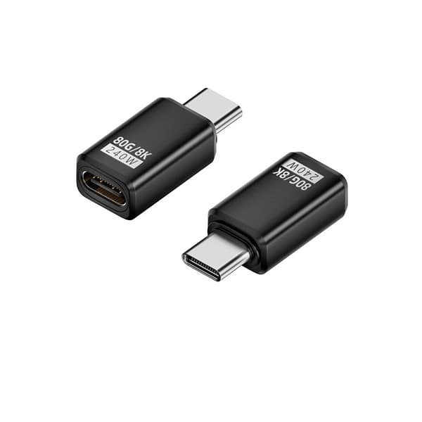 240W 80Gbps USB-C Naaras-Uros -sovitin - Suora Liitin (2 kpl) Black