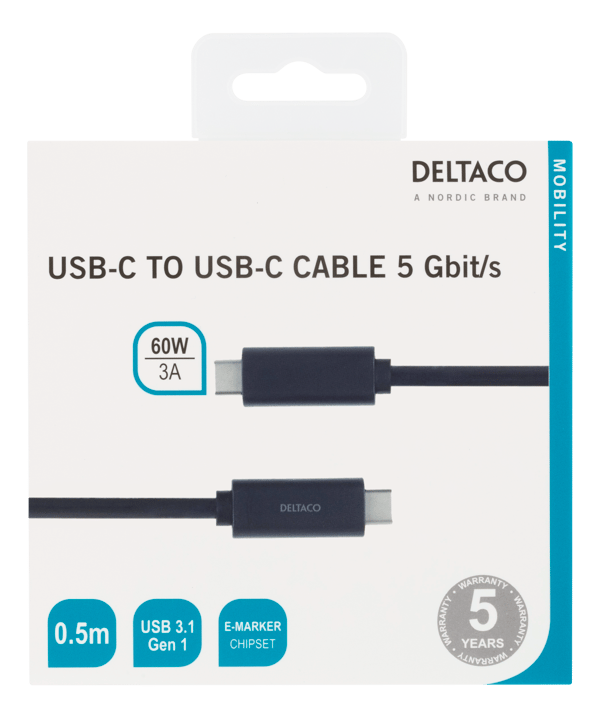 USB-C cable, 0.5m, USB 3.1 Gen 1, black