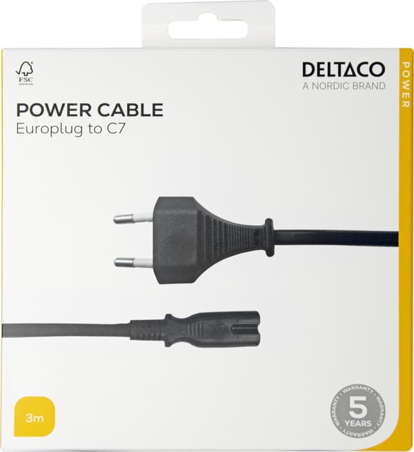 Power cord CEE 7/16 - C7, 3,0m, black
