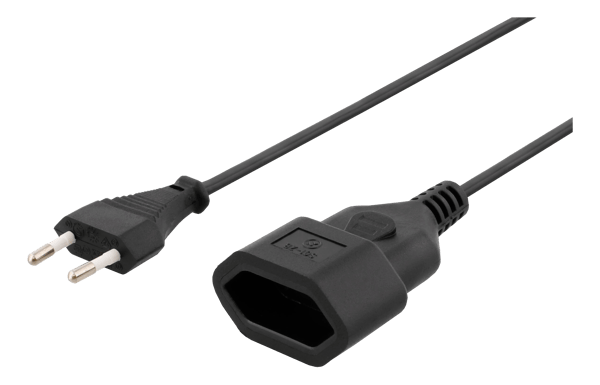 Extension cable, straight CEE 7/16 to Euro socket, 1m, black